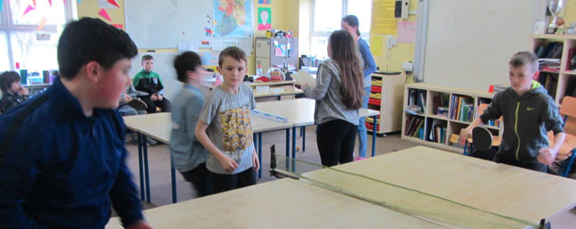 Children playing table tennis at St. Aidans Ballintrillick NS