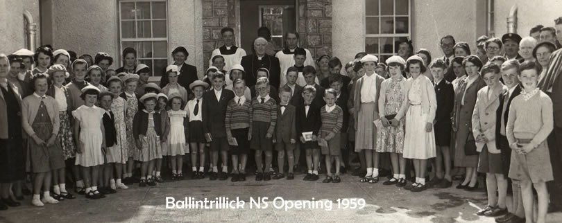 Pupils stood in front of St Aidans NS when it opened in 1959