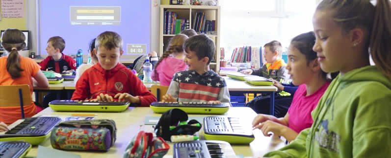 Pupils learning the keyboard at St Aidans NS Ballintrillick