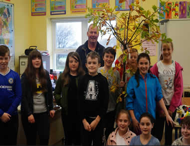 Pupils of St Aidans NS Ballintrillick learning about planting trees