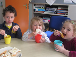 Children eating the soup they made at St Aidans NS Ballintrillick